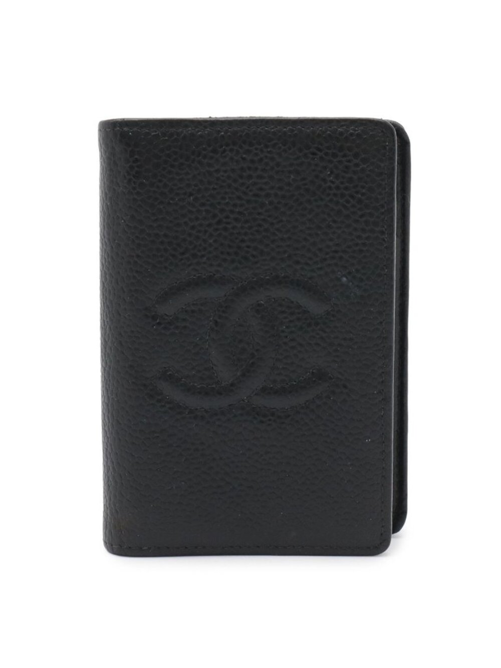 Chanel CC Logo Card Case Business Caviar Leather Black